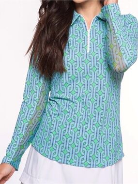 Ibkul Sz S Andrea Printed Green Sheer Long Sleeves Golf Tennis Pickleball Shirt